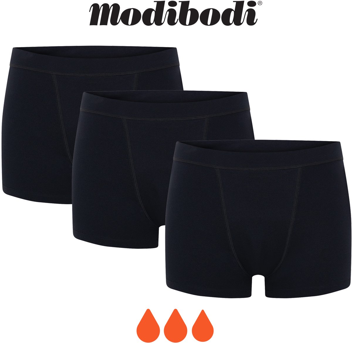 Modibodi Menstruatie Ondergoed Super Absorberend Dames Zachte Stretch Naadloze Boyshort 3 Pack Zwart 40/42