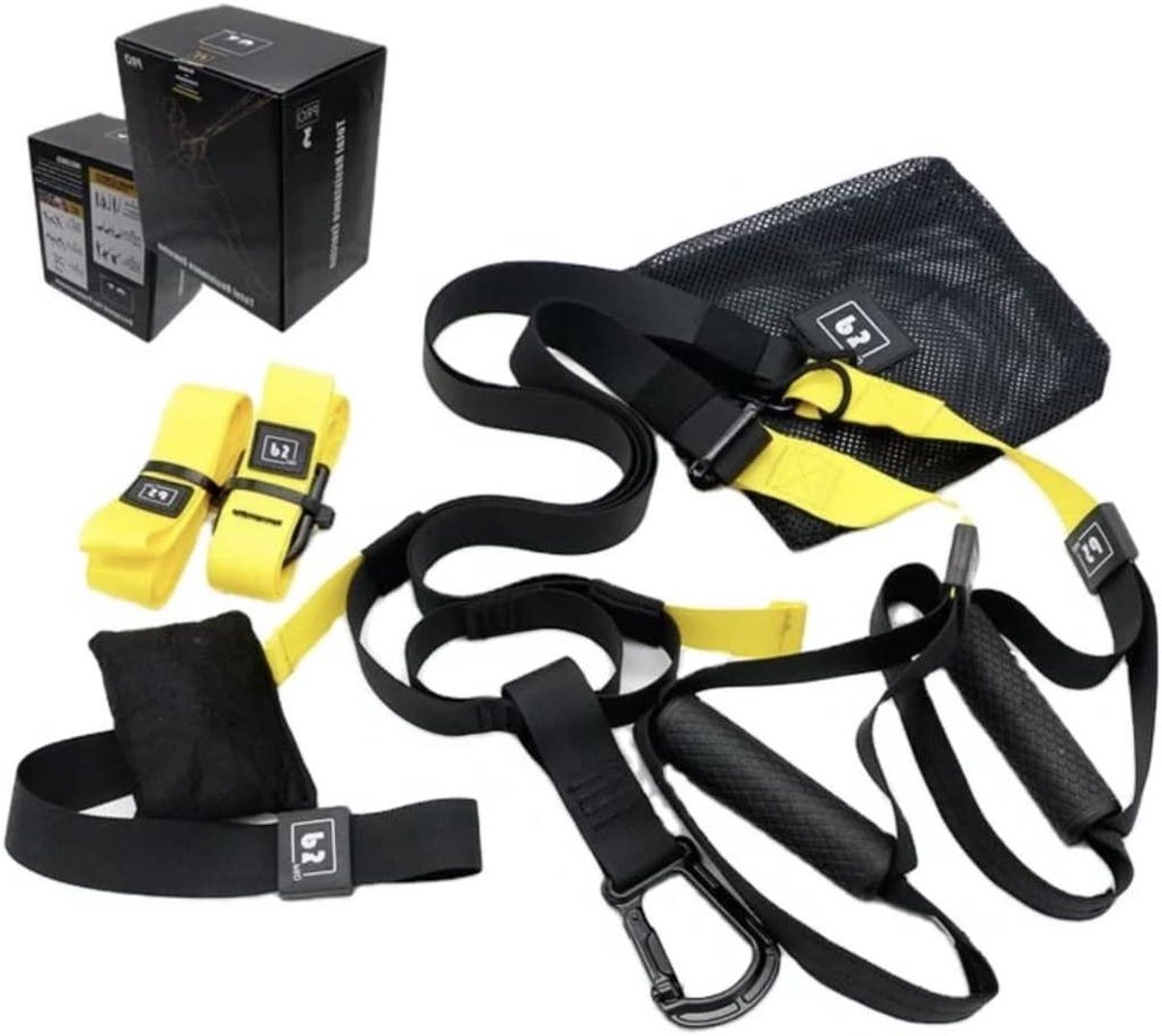 Fitness Trainer - Ophangband Systeem - Kracht Training - Draagbaar Binnen Buiten - 10 Delig - Zwart