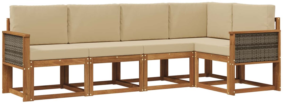vidaXL Buiten - bank - set - 5 - st - 5-zits - Natuurlijk - en - Beige Natuurlijk en Beige