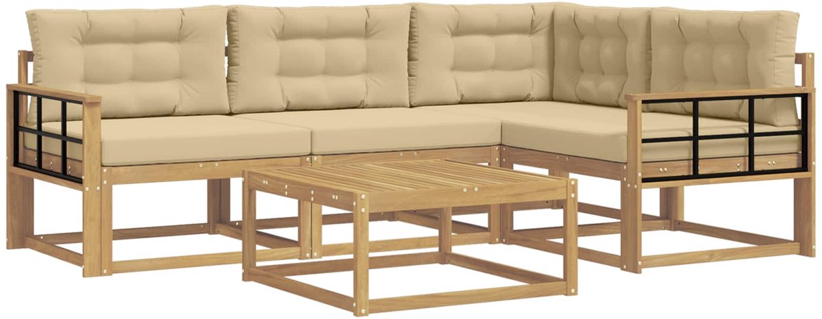vidaXL Buiten - bank - set - 5 - st - Wit - en - Beige - Polyester Wit en beige