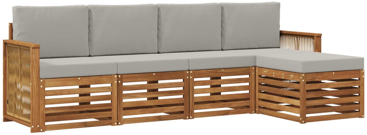 vidaXL Buiten - bank - set - 5 - st - 5-zits - Naturel - en - lichtgrijs Naturel en lichtgrijs