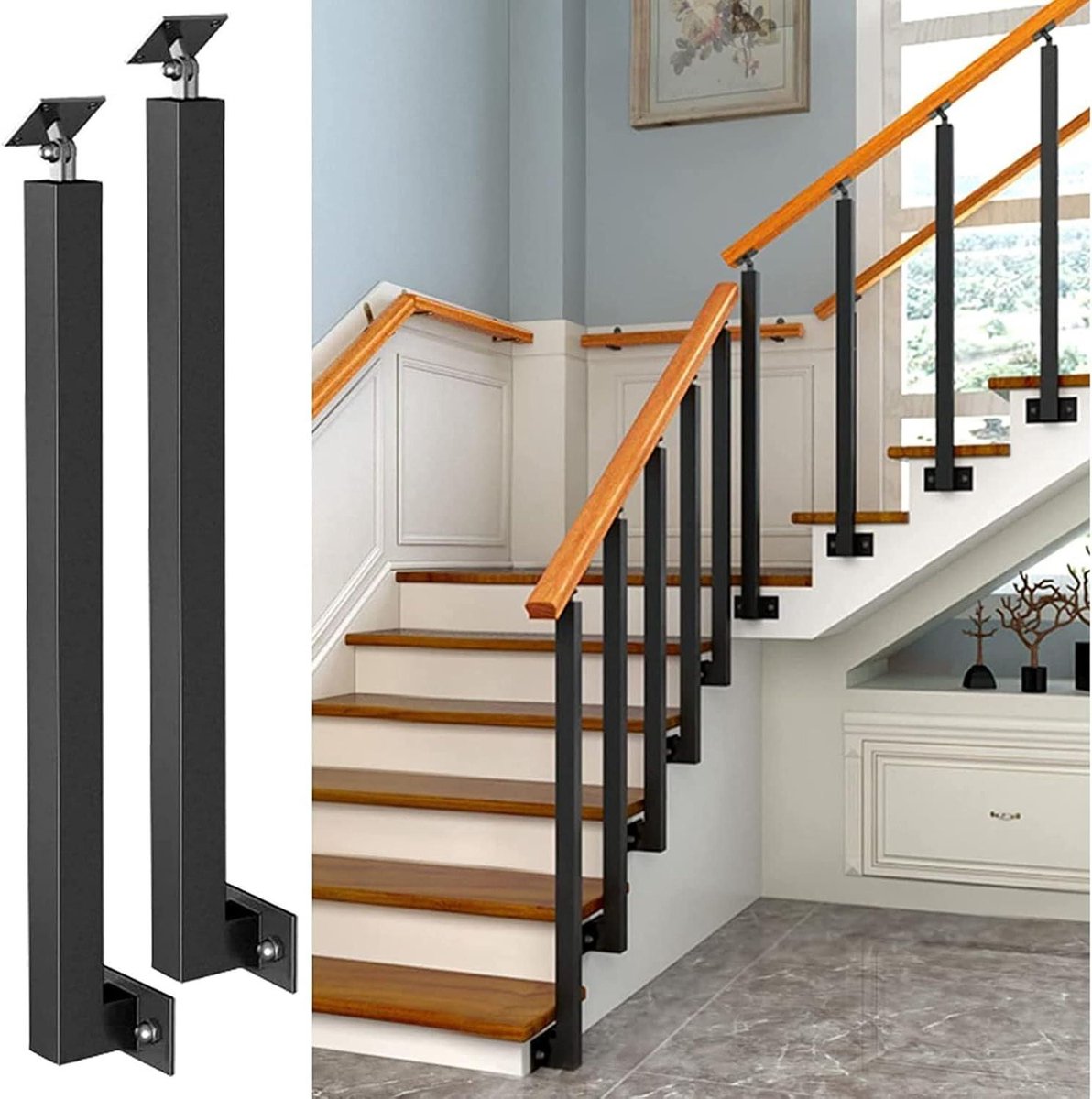 Trapleuning Stangen - Leuningpalen Balustrades - Veiligheid Verhoging - 270° Verstelbare Hoek - Hoogte 100cm - Zwart