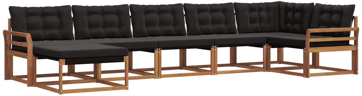 vidaXL Buiten - bank - set - 7 - st - Naturel - en - Zwart - Massief - Acacia - Hout Naturel en Zwart