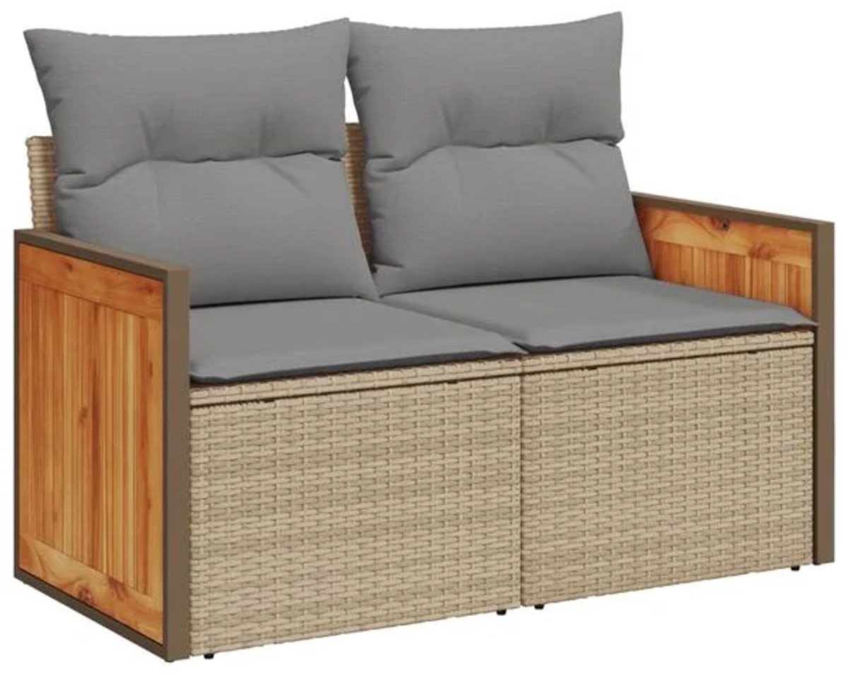 Tuinbank met opbergruimte - Lounge Bank - Buitenbank - Tuinset - Houten Bank - Modulair Bankstel - Balkon Set - Poly rattan - Beige