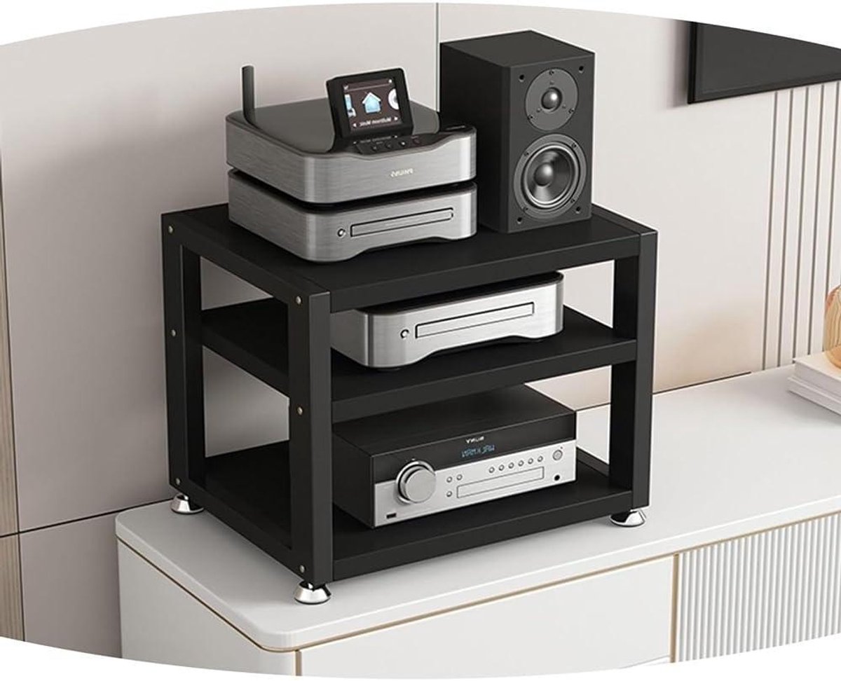 Versterker Stand - AV Rack Plank - Audio Apparatuur Opslag - Open Meubelontwerp - 3 Tier - Zwart
