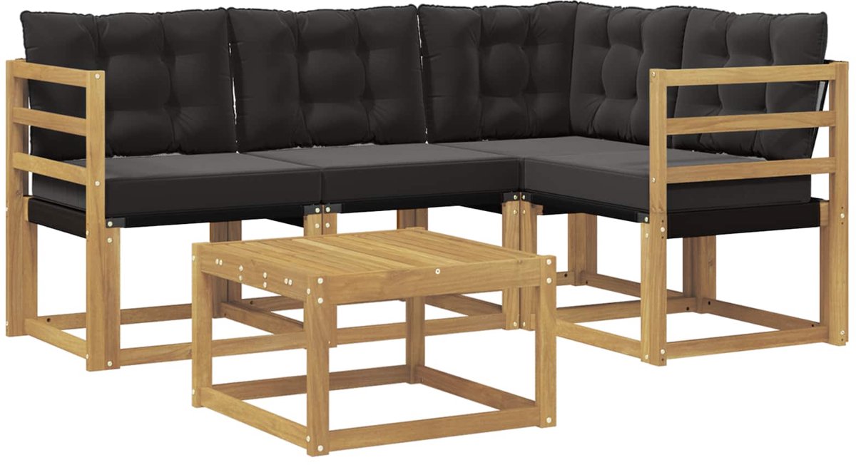 vidaXL Buiten - bank - set - 5 - st - 4-zits - Wit - en - zwart Wit en zwart