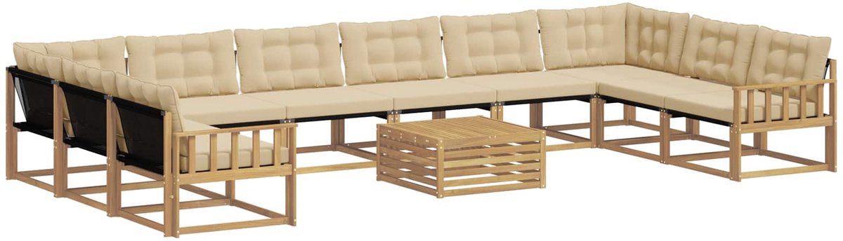vidaXL Buiten - bank - set - 11 - st - 10-zits - Wit - en - Beige Wit en Beige