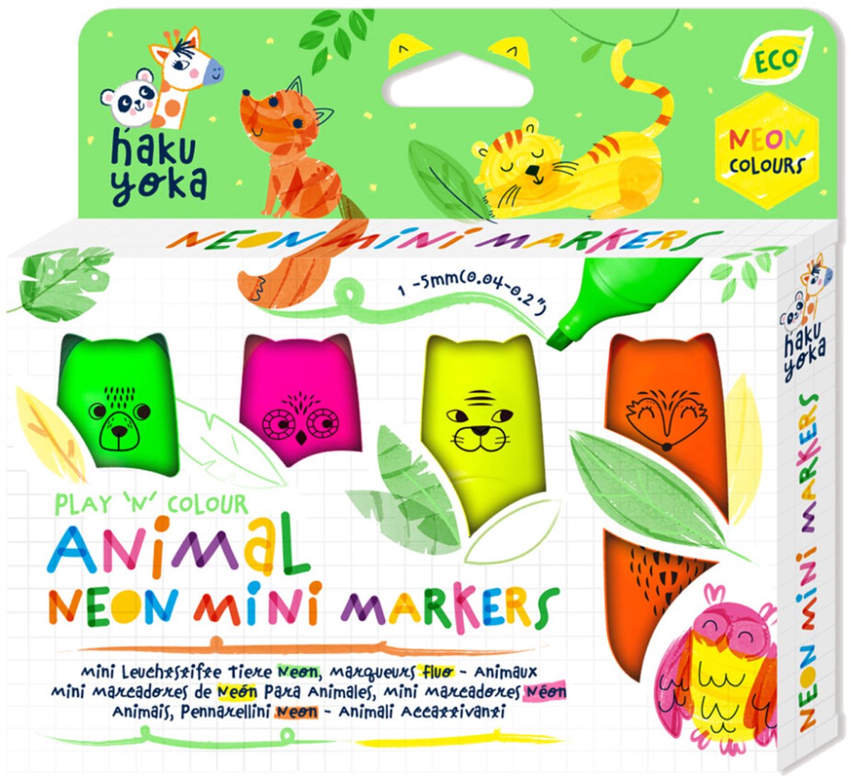 Haku Yoka viltstiften dieren - mini markers set voor kinderen
