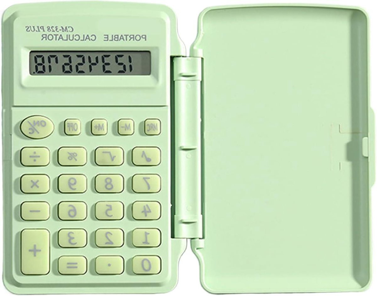 Mini Rekenmachine - Draagbare Calculator - Dagelijkse Berekeningen - Met Beschermend Deksel - 10x6 cm - Lichtgroen