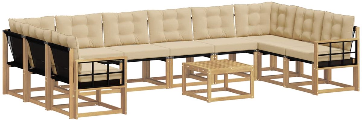 vidaXL Buiten - bank - set - 11 - st - 10-zits - Wit - en - Beige Wit en Beige