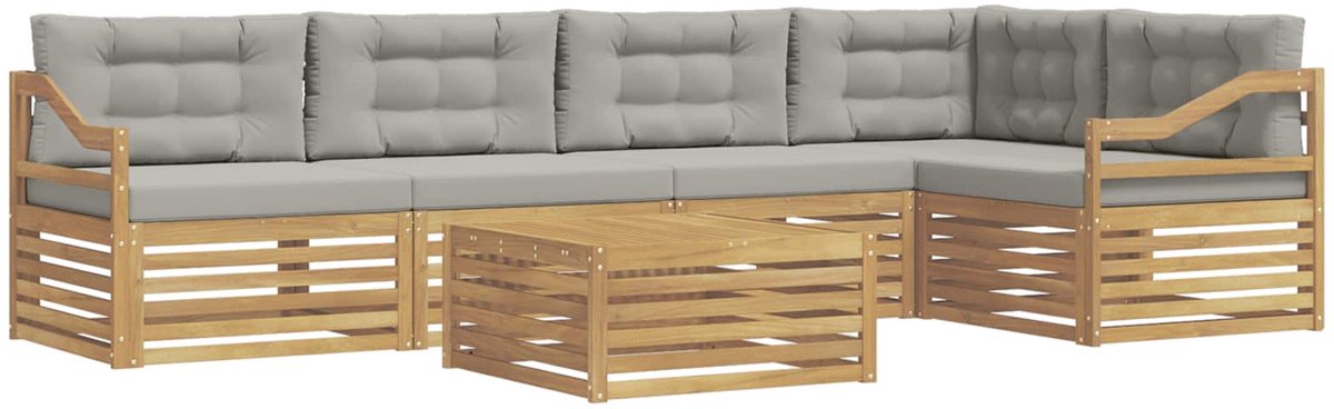 vidaXL Buiten - bank - set - 6 - st - 5-zits - Wit - en - Lichtgrijs - Polyester Wit en lichtgrijs