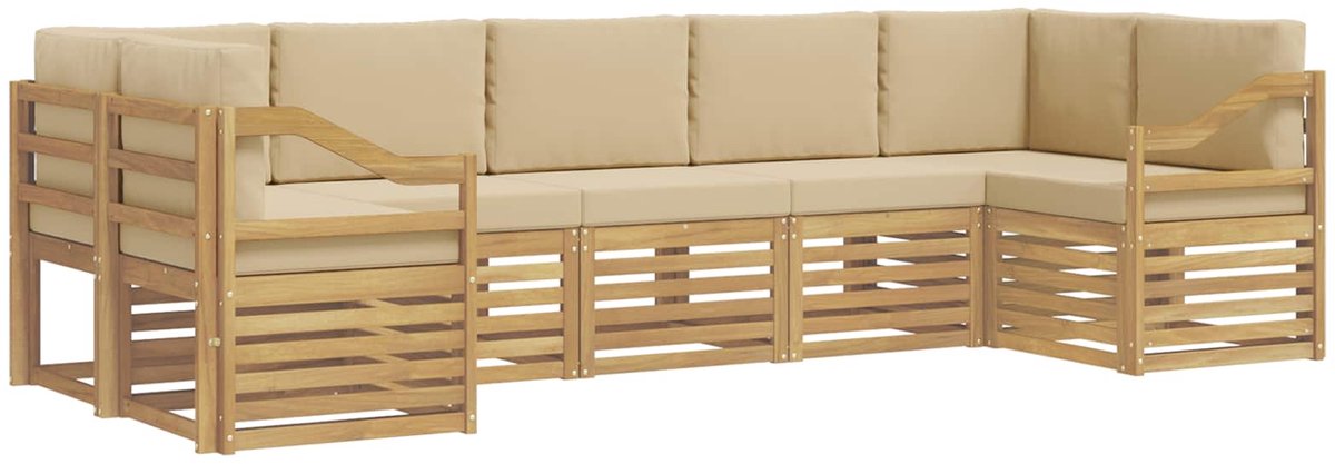 vidaXL Buiten - bank - set - 7 - st - 7-zits - Wit - en - Beige - Polyester Wit en Beige