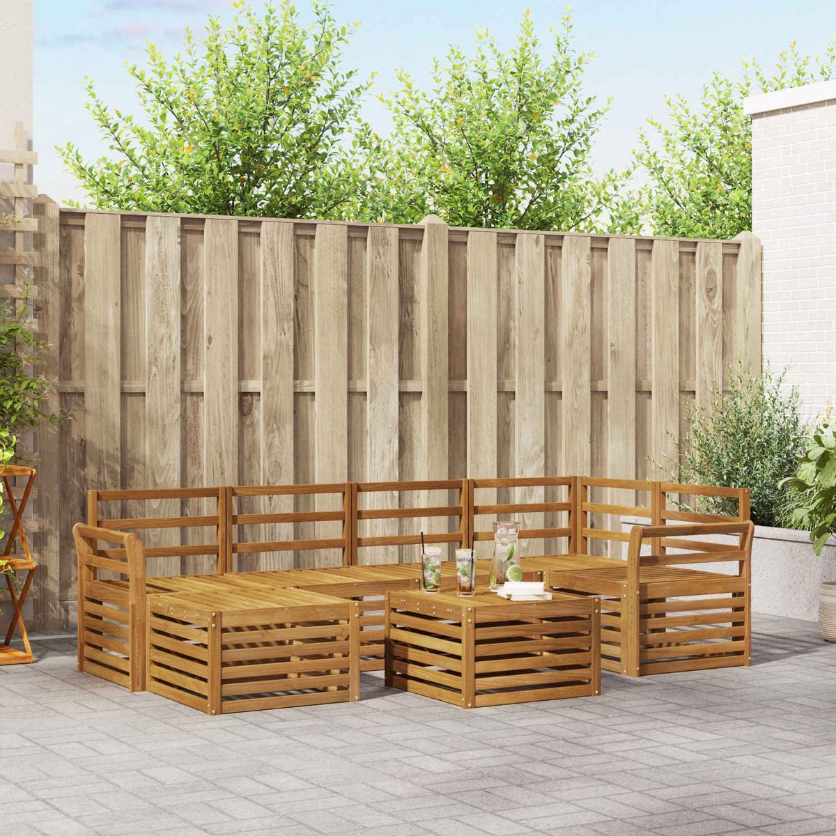 vidaXL Buiten - bank - set - 7 - st - 5-zits - Naturel - Massief - Acacia - Hout
