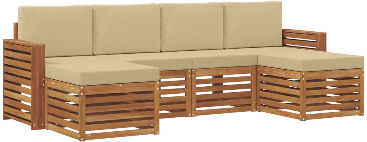 vidaXL Buiten - bank - set - 6 - st - 6-zits - Natuurlijk - en - Beige Natuurlijk en Beige