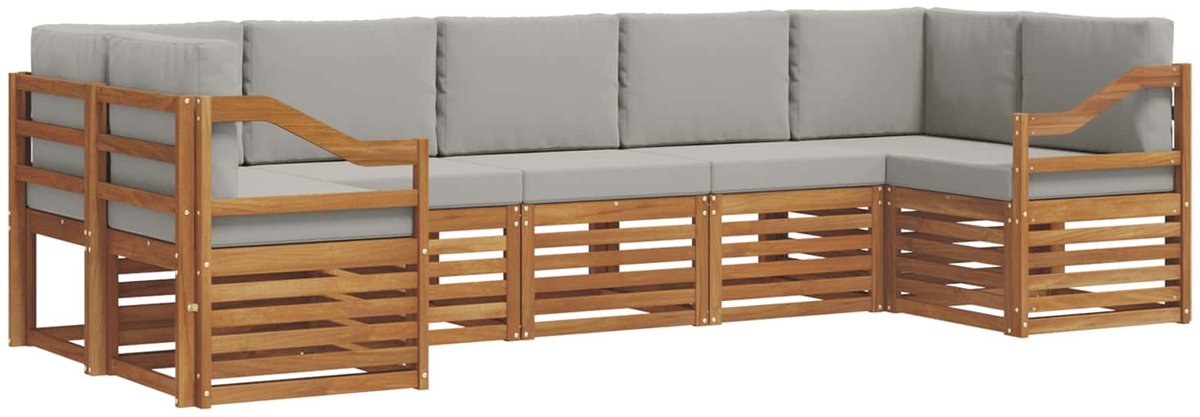 vidaXL Buiten - bank - set - 7 - st - 7-zits - Naturel - en - lichtgrijs Naturel en lichtgrijs