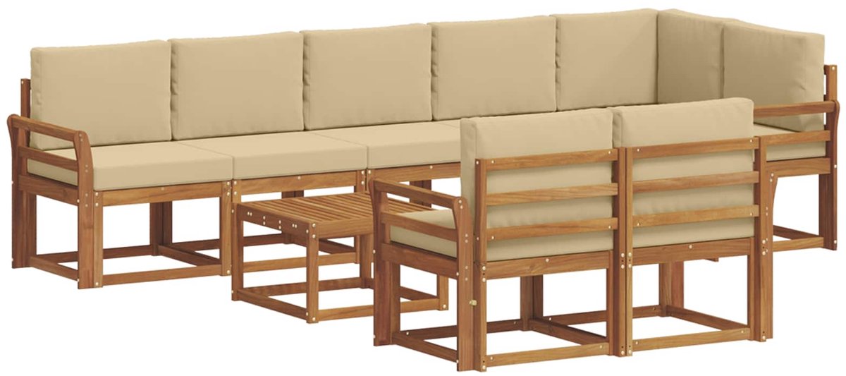 vidaXL Buiten - bank - set - 9 - st - 8-zits - Natuurlijk - en - Beige Natuurlijk en Beige