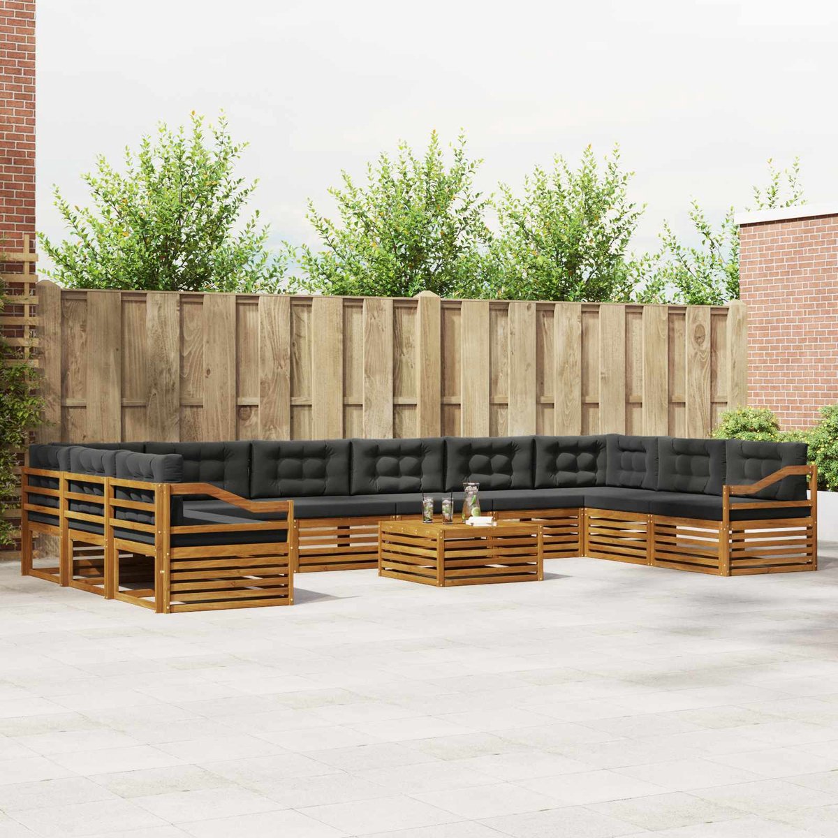 vidaXL Buiten - bank - set - 11 - st - 10-zits - Natuurlijk - en - Antraciet Natuurlijk en Antraciet