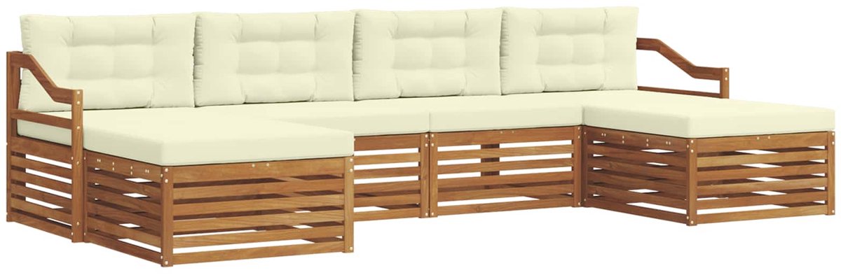vidaXL Buiten - bank - set - 6 - st - Natuurlijk - en - Crème - Massief - Acacia - Hout Natuurlijk en Crème