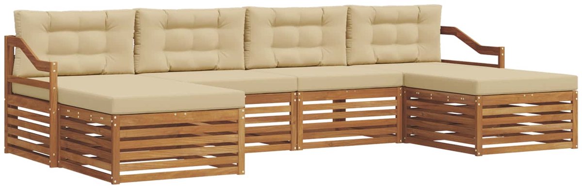vidaXL Buiten - bank - set - 6 - st - 4-zits - Natuurlijk - en - Beige Natuurlijk en Beige