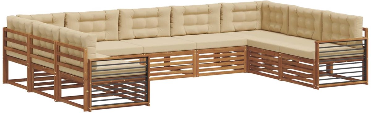 vidaXL Buiten - bank - set - 9 - st - 9-zits - Natuurlijk - en - Beige Natuurlijk en Beige