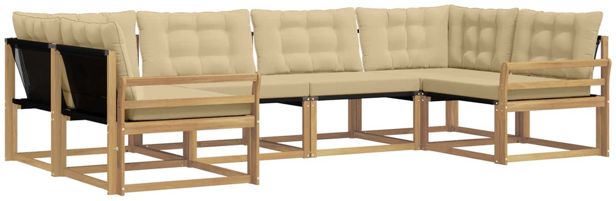vidaXL Buiten - bank - set - 6 - st - 6-zits - Wit - en - Beige Wit en Beige
