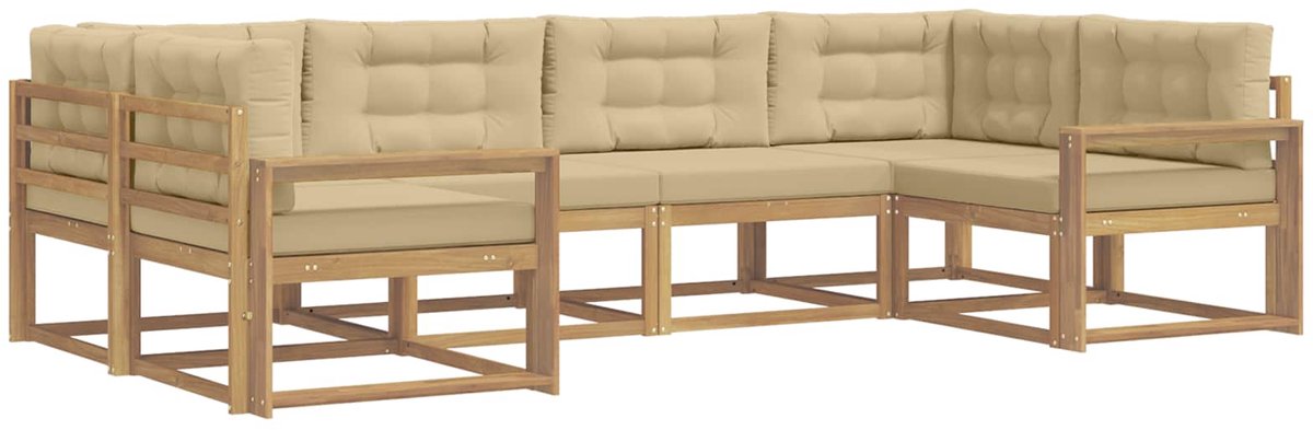 vidaXL Buiten - bank - set - 6 - st - 6-zits - Wit - en - Beige Wit en Beige