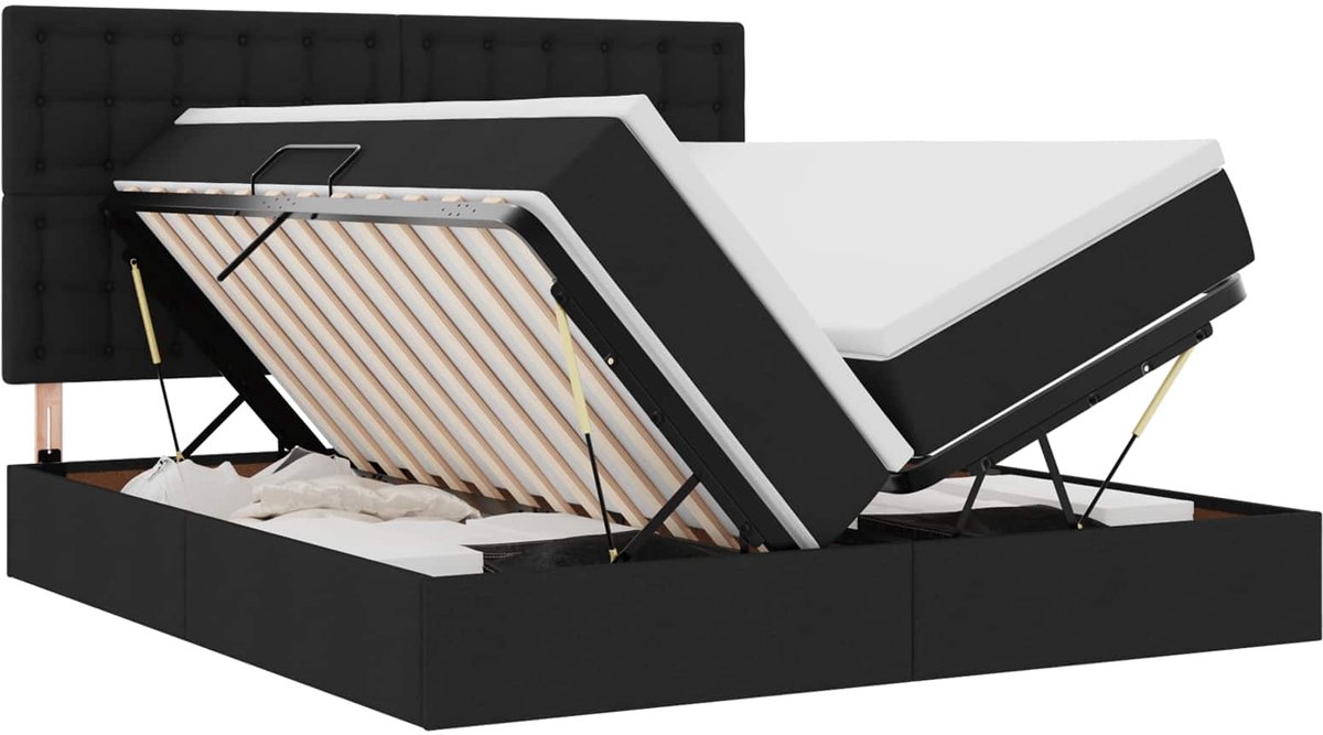 vidaXL LED - opbergbed - met - matras - Zwart - 180 - x - 200 - cm - Stof