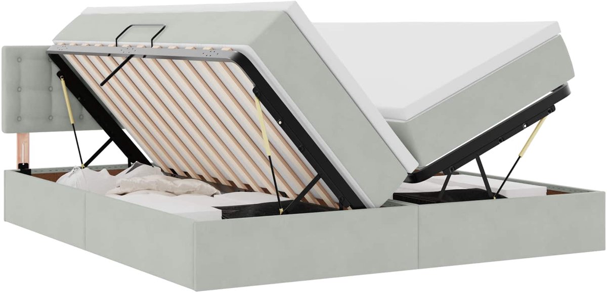 vidaXL LED - opbergbed - met - matras - Lichtgrijs - 200 - x - 200 - cm - Fluweel