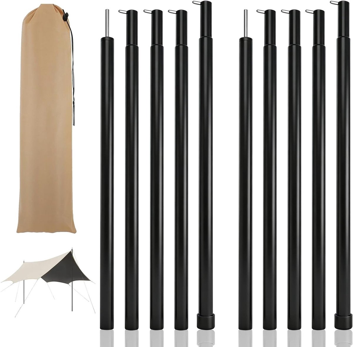 Set van 2 Verstelbare Tentpalen van RVS, Ideaal voor Kamperen, 43-200 cm met Opbergtas