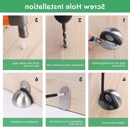 Set van 4 Magnetische Deurstoppers van RVS met Plakstickers en Schroeven, Ideaal voor Wand- en Deurbescherming tegen Schade — afbeelding 3