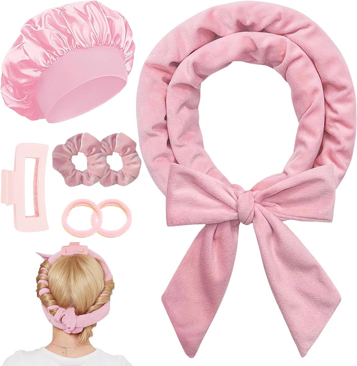 Nachtkrullers zonder hitte, DIY haar kruller set met 7 stukken en slaapmuts, ideaal voor lang en medium haar, zachte en comfortabele styling