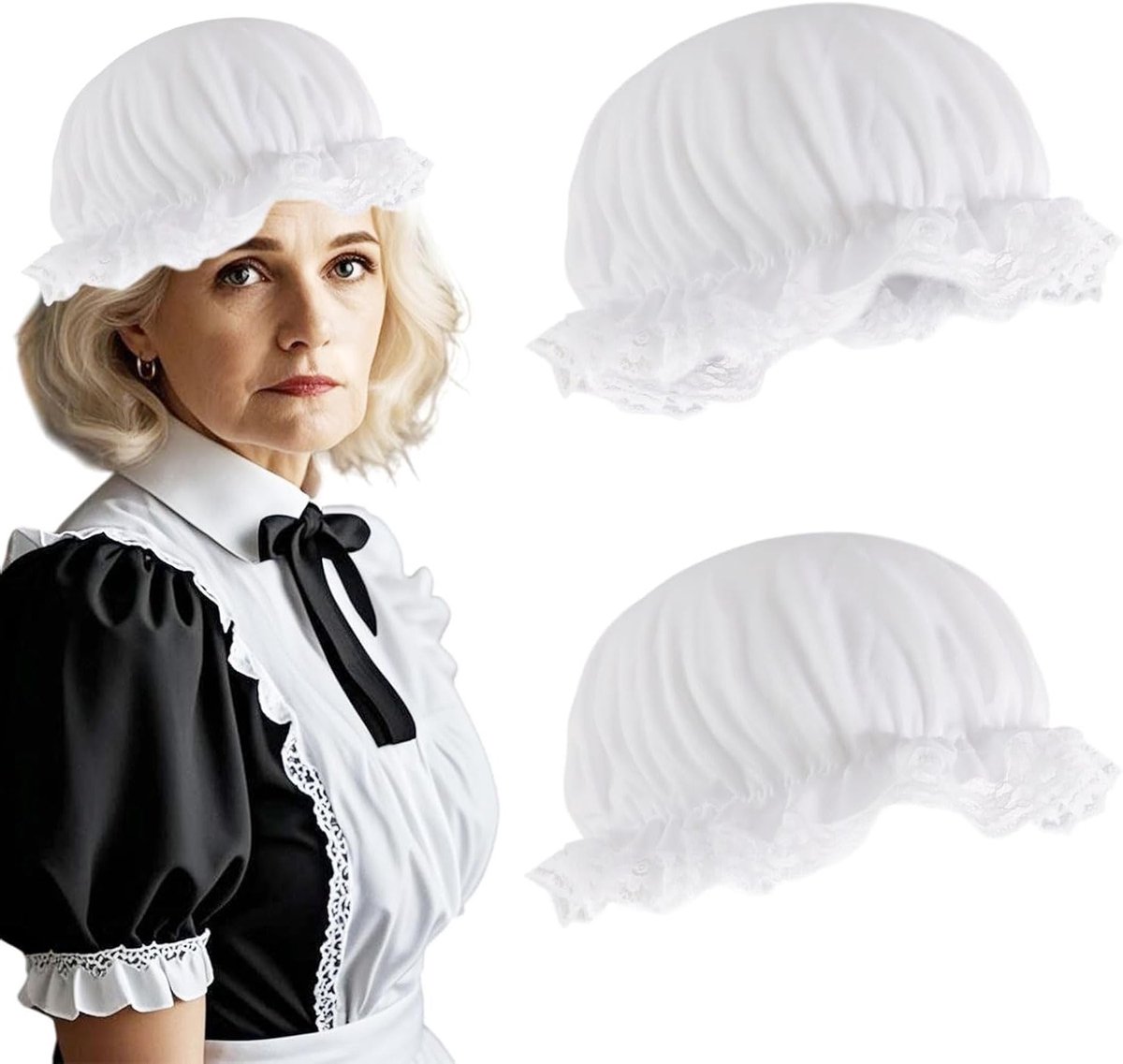Victoriaanse Mop Hoed voor Vrouwen en Meisjes met Kant, Perfect voor Kostuums en Theatrale Voorstellingen, Historische Accessoires voor Matrones en Dienstmeisjes