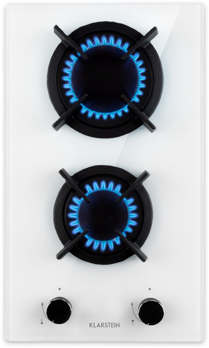 Klarstein Goldflame Domino gaskookplaat 2 zones : 24kW en 18kW - 2 messing-gasbrander - glaskeramiek - wit