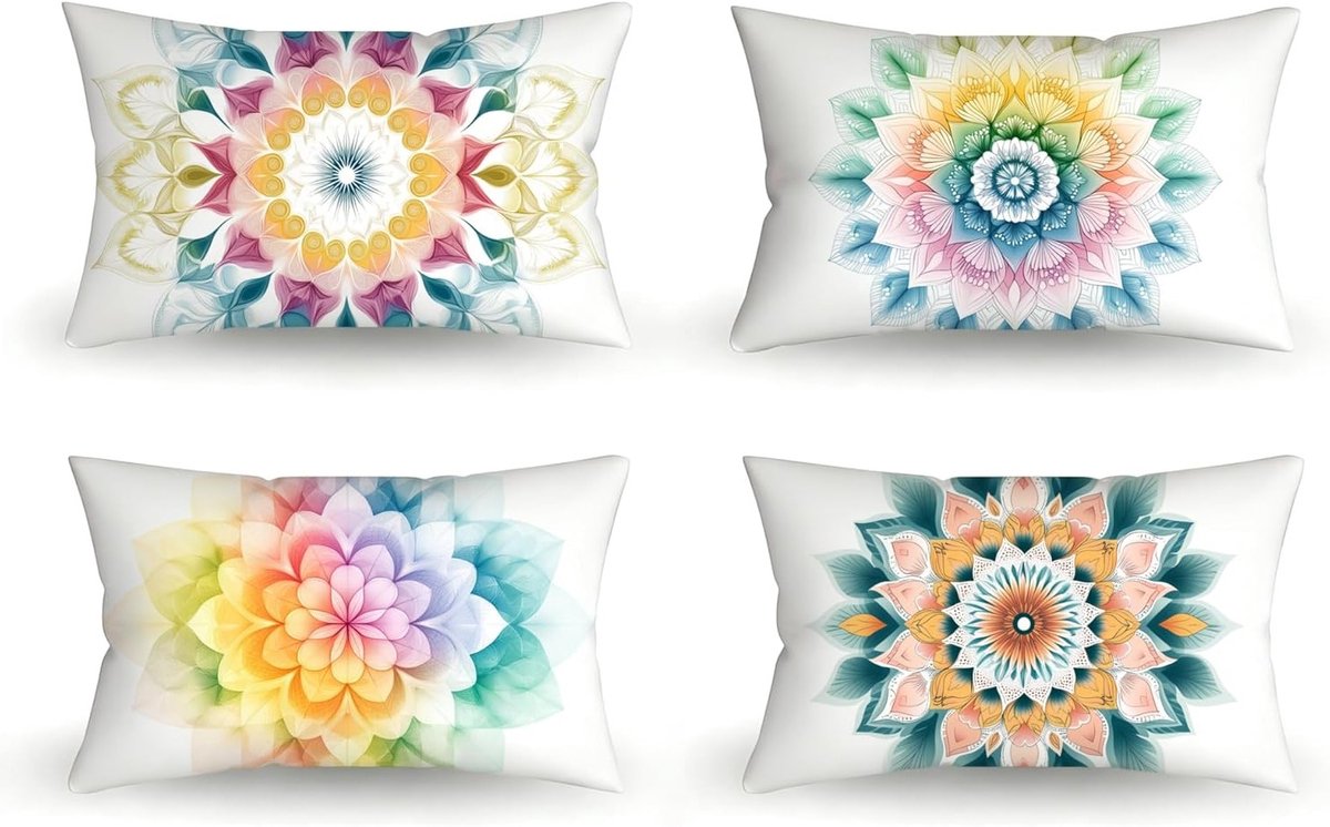 Witte bankkussens voor buiten, set van 4, 40 x 80 cm, waterdicht en Boheemse stijl, perfect voor tuinbank en tuindecoratie