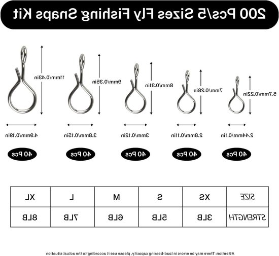 Pack van 200 Rvs Quick Release Vlieg Haak Snaps voor Forel, Snoek en Baars Vissen - Maten XS tot XL van Merkloos — afbeelding 2