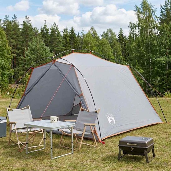 vidaXL - Tunneltent - Grijs - en - Oranje - 4-persoons van Vidaxl — afbeelding 4