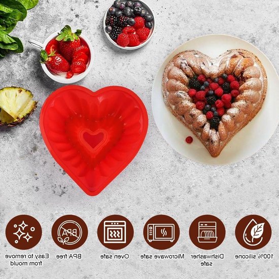 Hartvormige Bakvormen van Silicoon, 20 cm, BPA-vrij, Geschikt voor Muffins, Cupcakes, Taarten, Mousse en Pudding, Vaatwasserbestendig — afbeelding 2