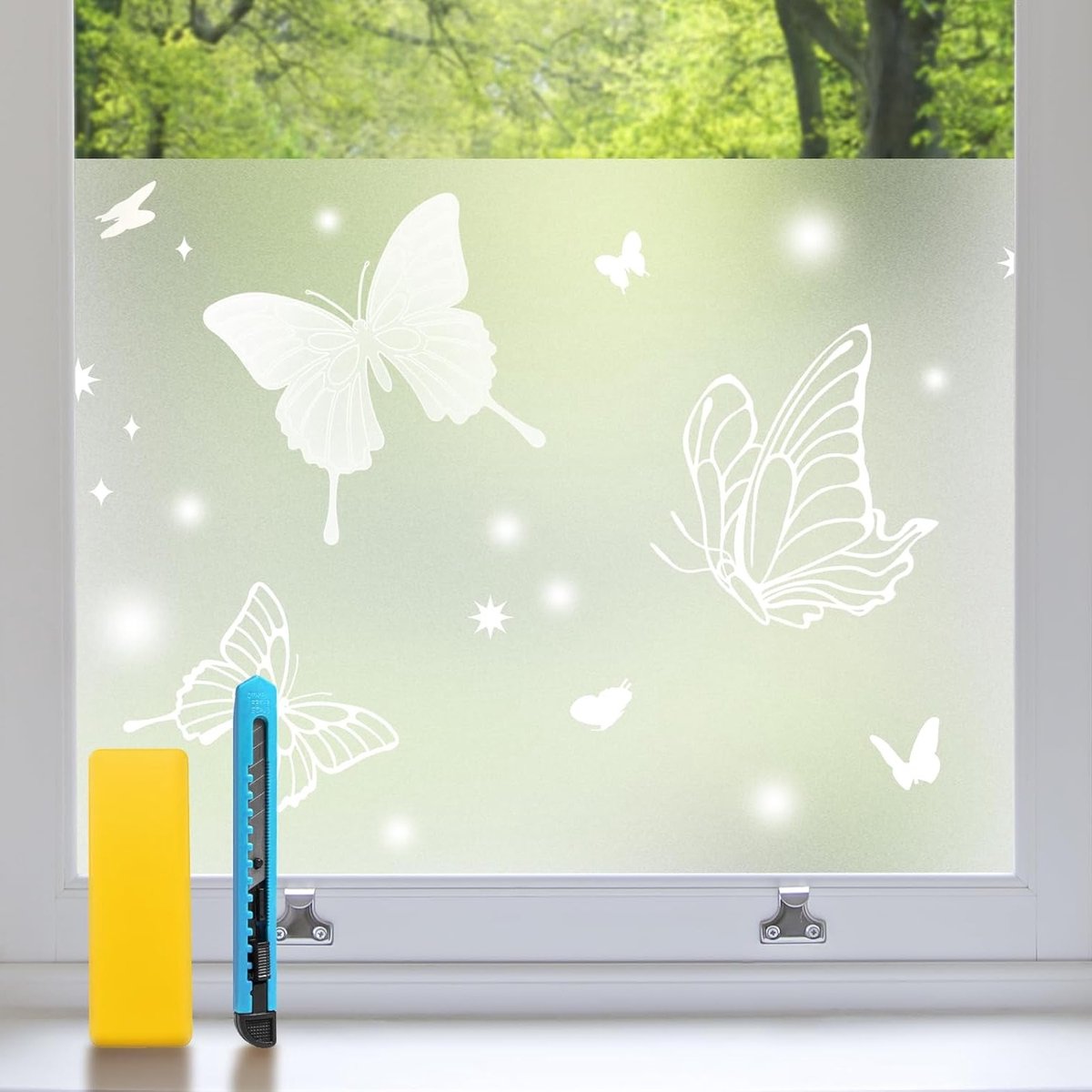 Opaque Vlinder Ontwerp Raamfolie voor Privacy, Statische Hechting, Frosted Glas, Anti-UV, Ideaal voor Woonkamer en Kantoor, 59.5 x 120 cm