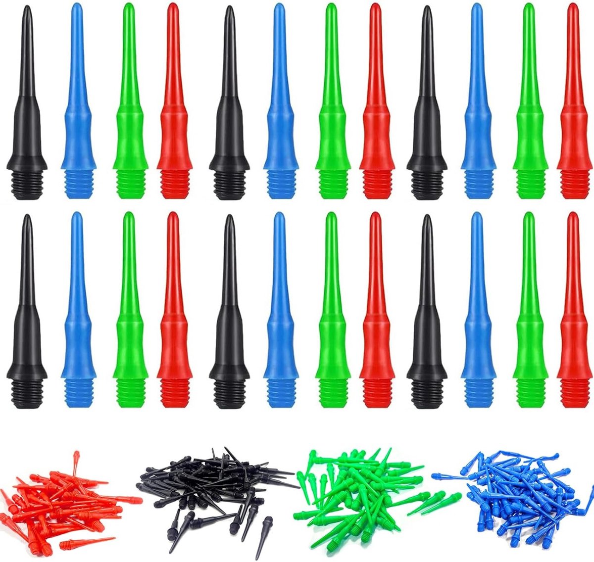 Pack van 144 Plastic Dart Tips met 2BA Draad - Duurzame Soft Tip Dartpunten en Rubber O-Ringen voor Precisie en Spelplezier