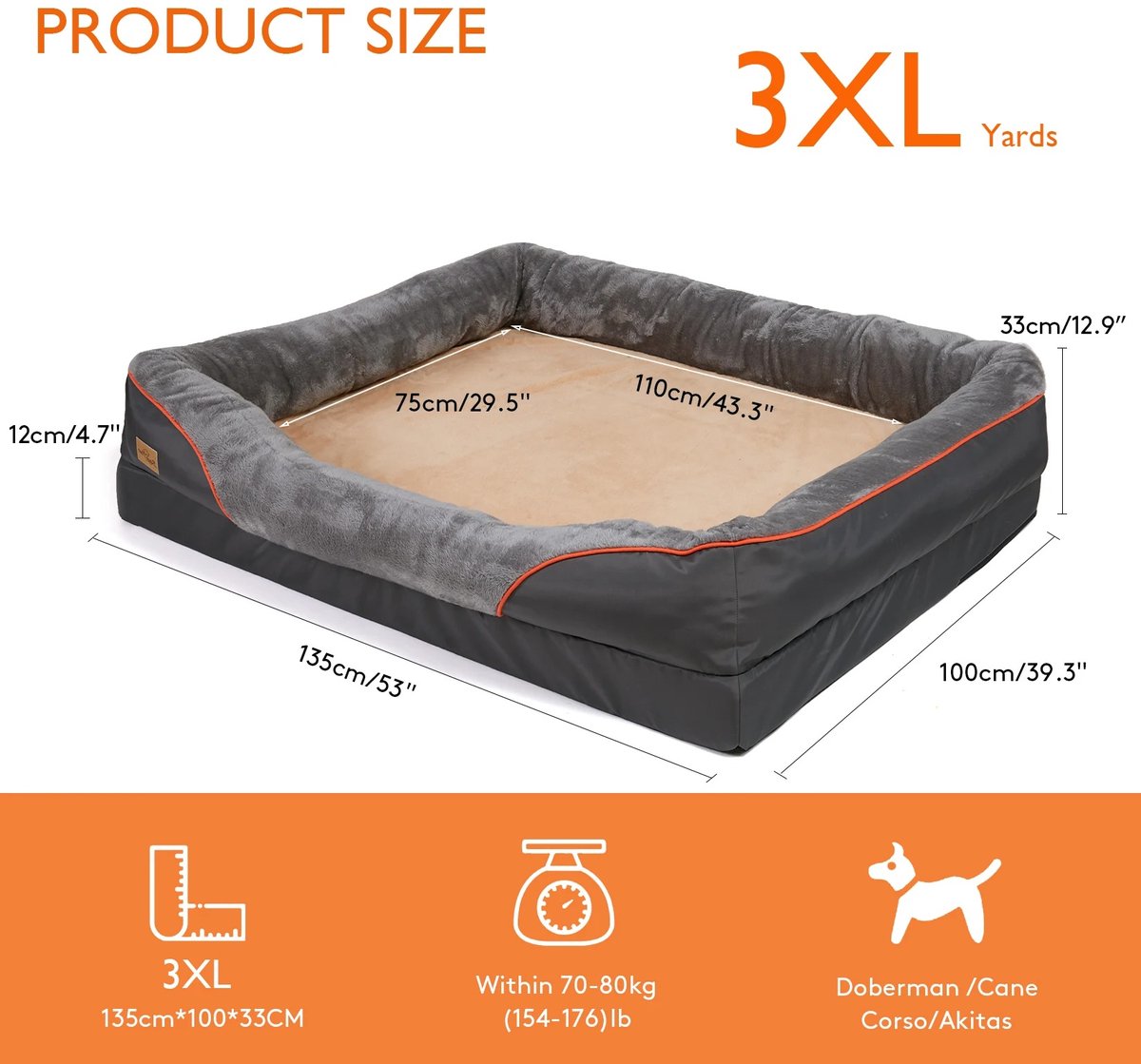 Turold Hondenmand - Hondenkussen - Hondenbed - Hondensofa - Groot Hondenbed XXXL Anti-Allergie Afneembare/Wasbare Hoes Waterdicht