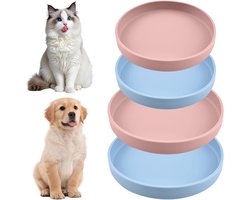 Set van 4 Siliconen Kattenvoer- en Drinkbakken, Antislip Voedselbakken voor Droog en Nat Voer, Geschikt voor Kleine en Grote Katten (2 x Ø18 cm + 2 x Ø15 cm)