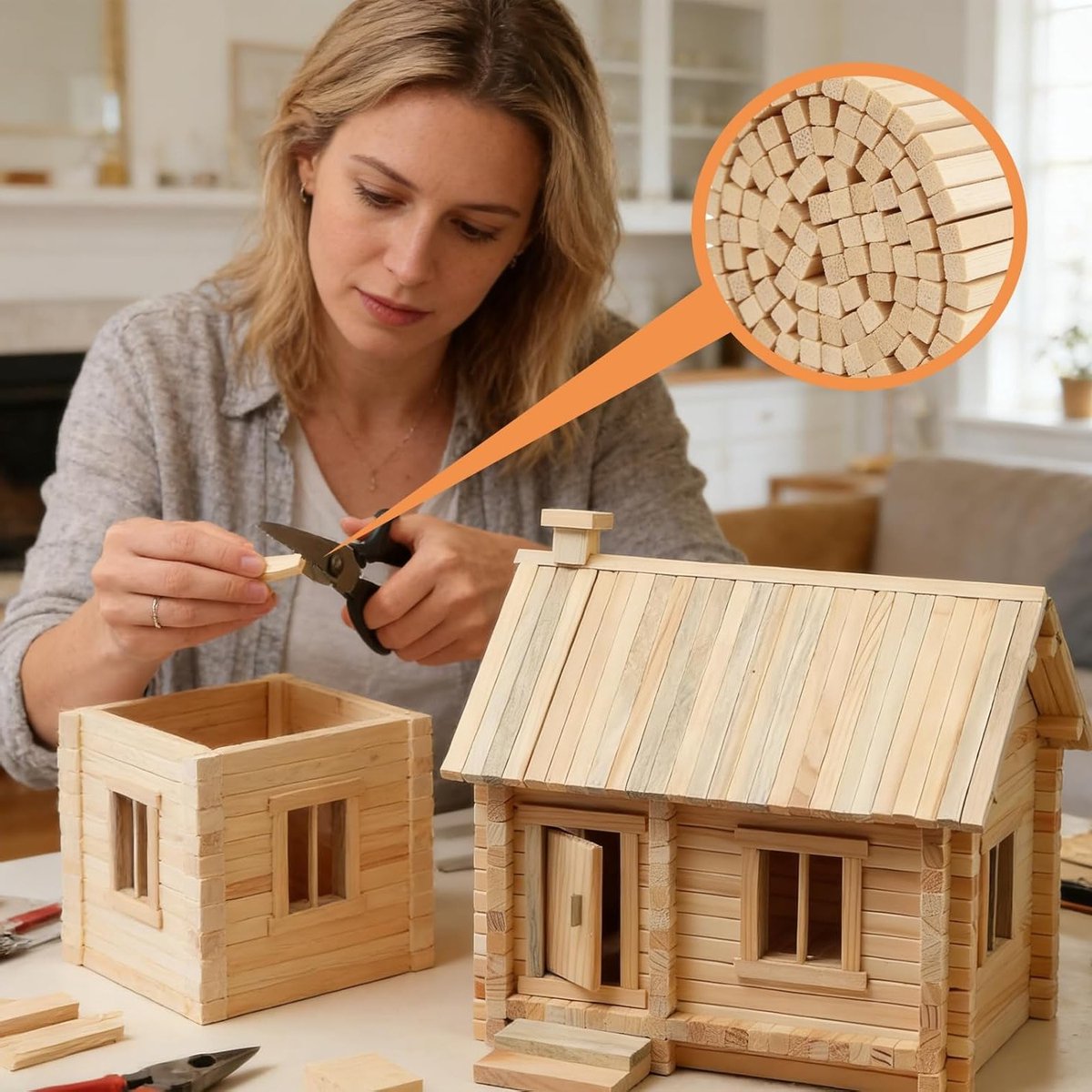 200 stuks vierkante houten stokjes voor knutselen, DIY-projecten en creatieve reparaties, 5 x 5 x 300 mm — cadeau in Hobby - foto 2
