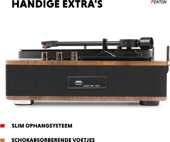 Platenspeler Bluetooth (in/uit) - Fenton RP162 - retro platenspeler met speakers (stereo) en mp3 speler - Bruin