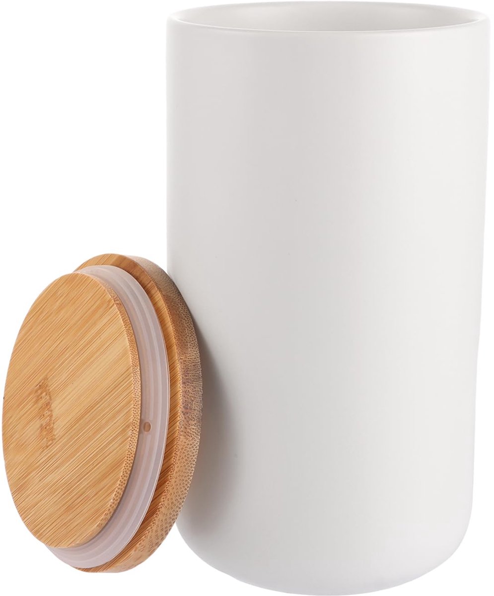 carmdering - Keramische Voorraadbuis - Keramiek Container - Vierkante Bewaarpot - Luchtdichte Bambusdeksel - Ruimtebesparend Ontwerp - Duurzaam Keramiek - Tijdloos Elegante Stijl - Optimale Vershouding Voor Keuken - 1 Stuk