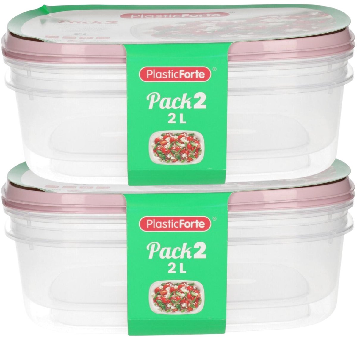 Plasticforte Vershoudbakjes - 4x stuks - 2 liter - herbruikbaar - transparant/roze - kunststof - magnetron - vriezer