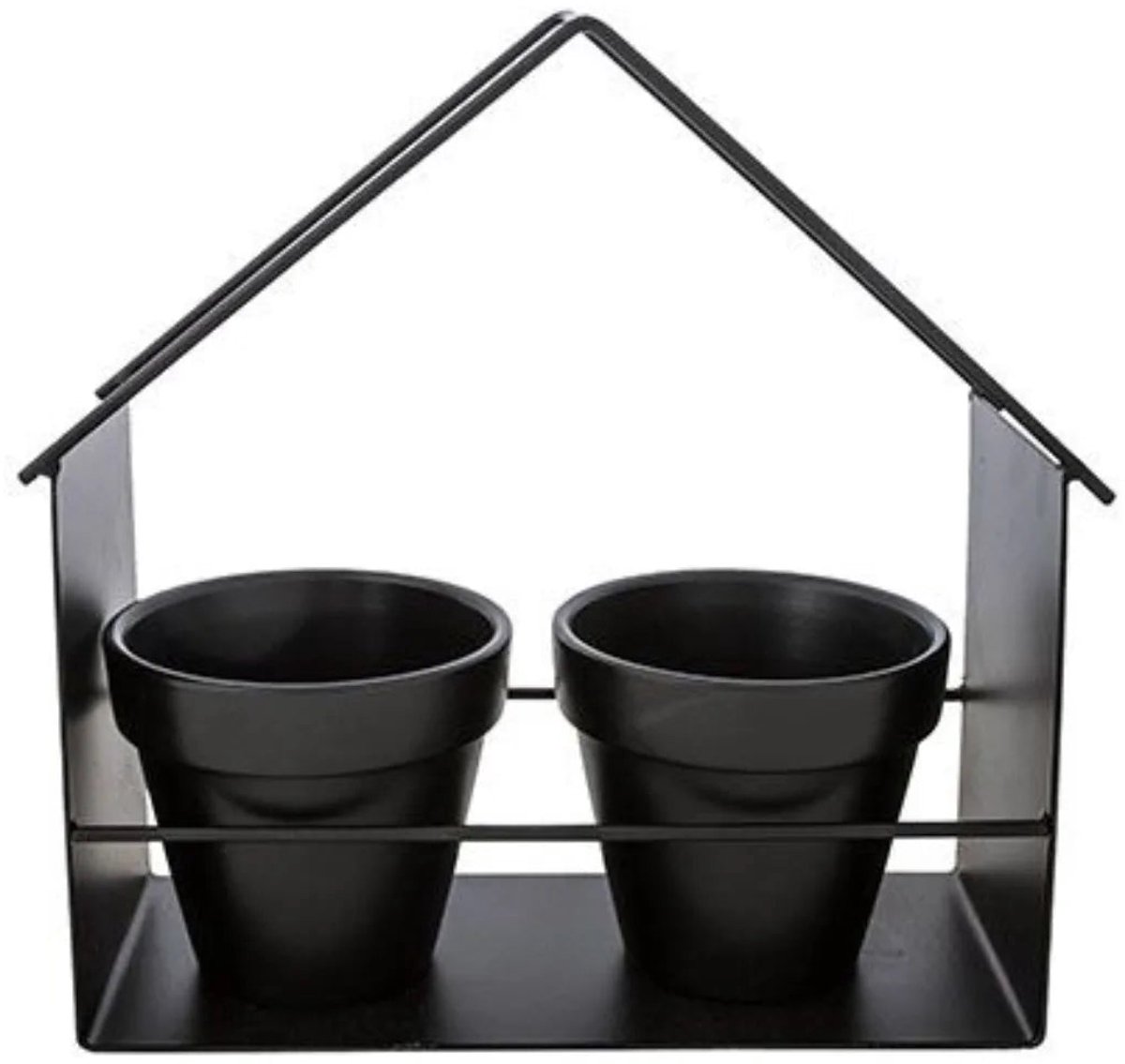 Cosy @ Home Decorek House Zwarte Decoratiepotjes Set van 2 – Ø10×H9cm – Plantenpotje / Opbergpotje