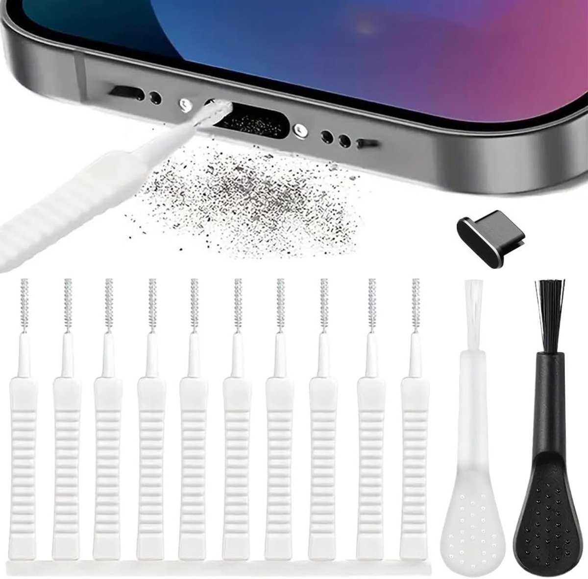 13-delige mobiele telefoonreinigingsset voor type-C, inclusief borstelset, stofplug en luidsprekerborstel voor optimale reiniging