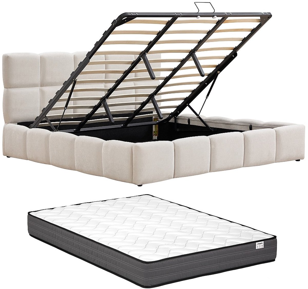 Vente-unique Bed met opbergruimte stof beige 140 x 190 cm