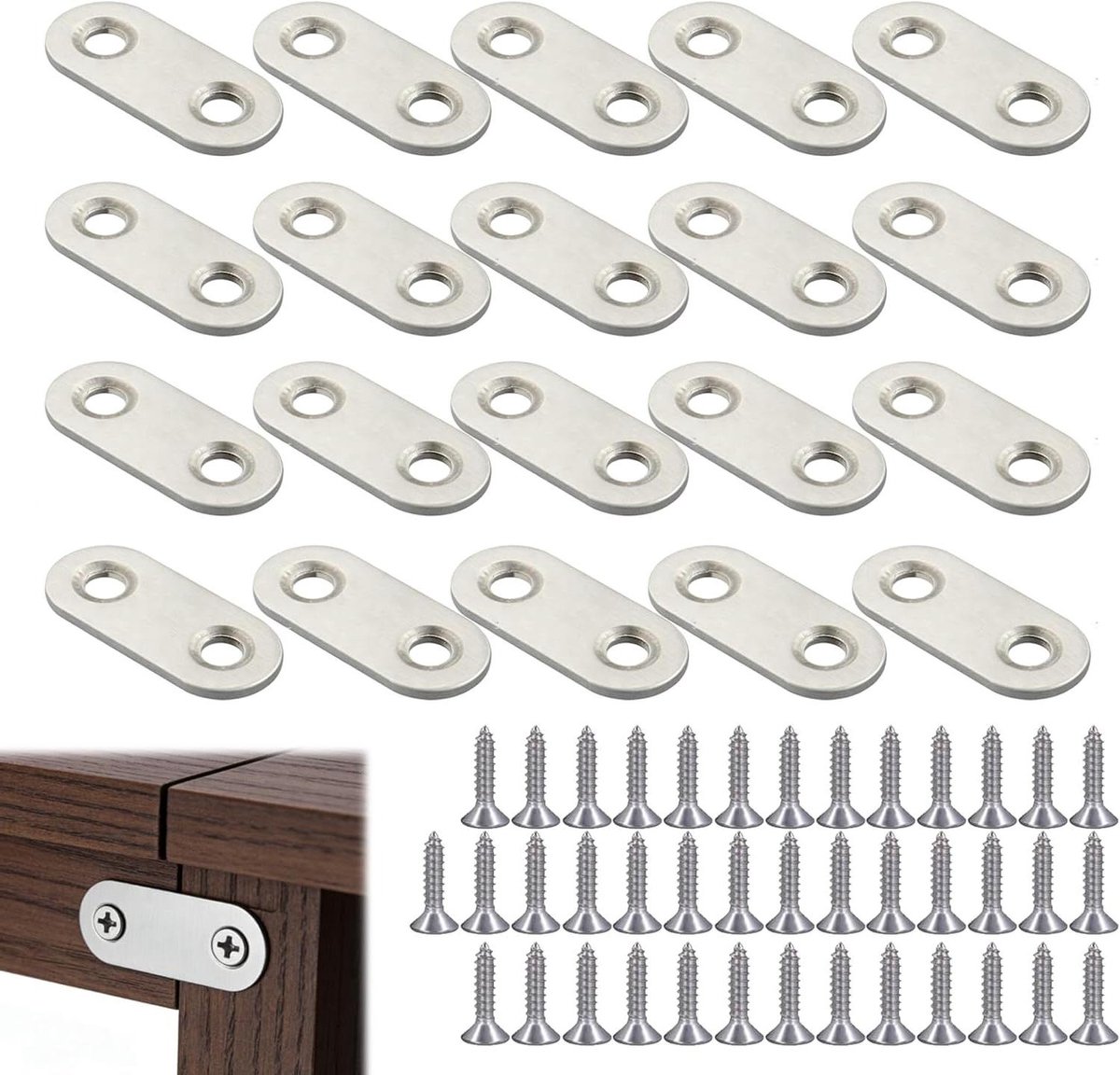 Bevestigingsbeugels Set - Meubel Reparatie - Meubels Versterken - Roestvrij Staal - 20 Stuks - Zilverkleurig