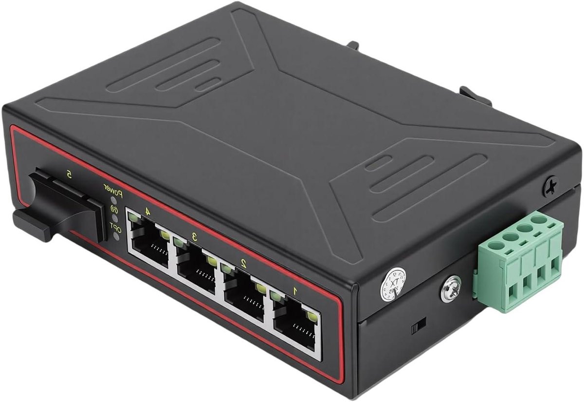 Industriële Switch - Mediaconverter Glasvezel - Netwerk Uitbreiding - Plug-and-Play Installatie - 1 Poort SFP 4 RJ45 - Zilver